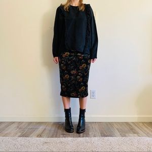 ZARA Velvet floral midi skirt SZ SMALL